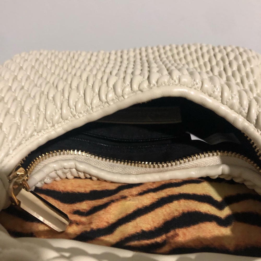 Textured Cream Handbag with Gold Accents